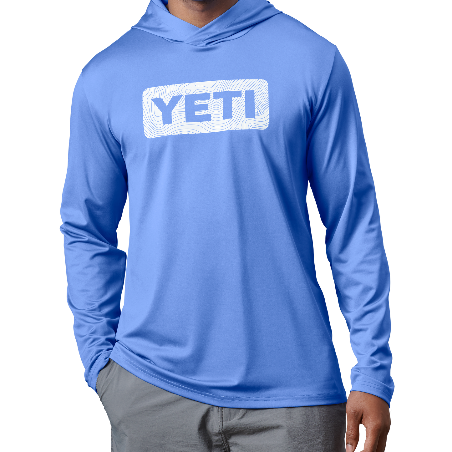 YETI Badge Hooded Long Sleeve Sunshirt Offshore Blue Offshore Blue