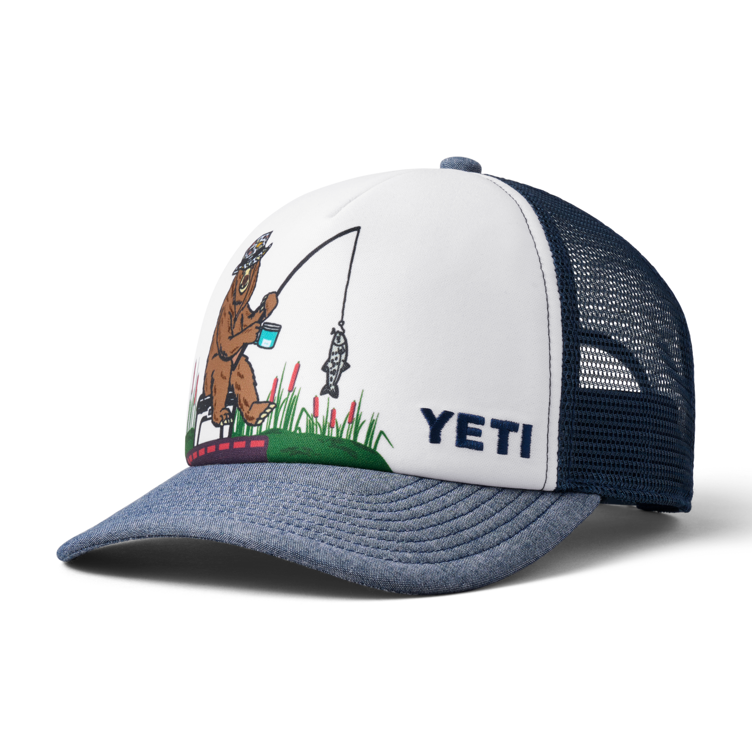 YETI Kids' Fishing Bear Trucker Hat White/Navy