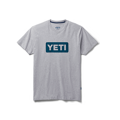 YETI Premium Logo Badge Short Sleeve T-Shirt Gray Grey/Navy