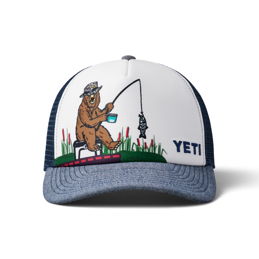 YETI Kids' Fishing Bear Trucker Hat White/Navy